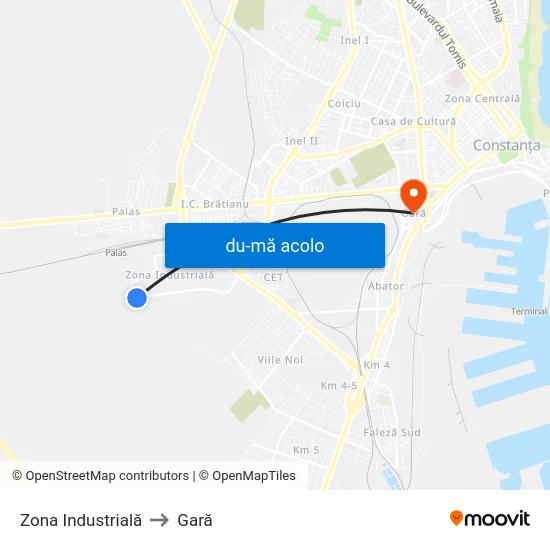 Harta de Zona Industrială către Gară