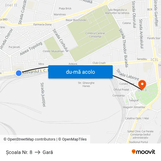Harta de Școala Nr. 8 către Gară
