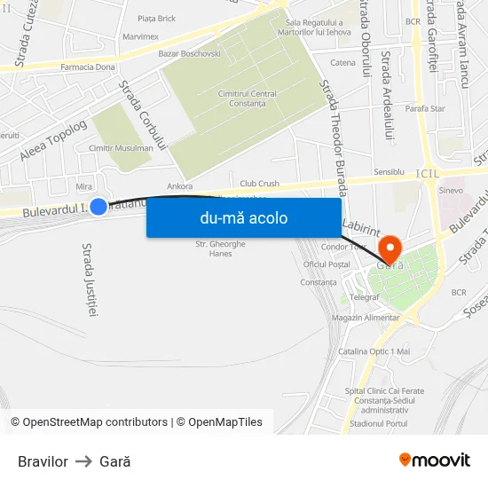 Harta de Bravilor către Gară