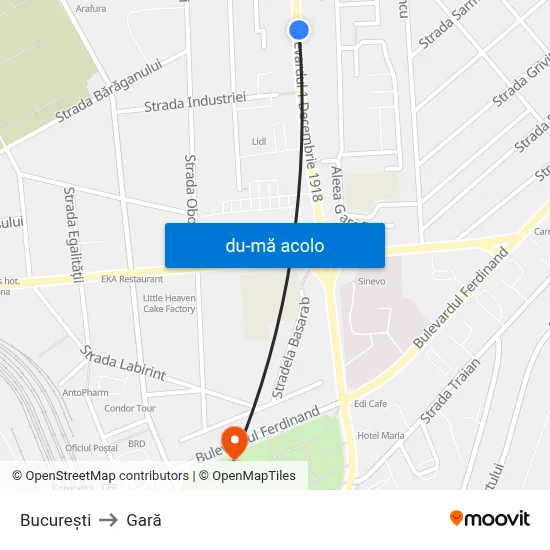 Harta de București către Gară