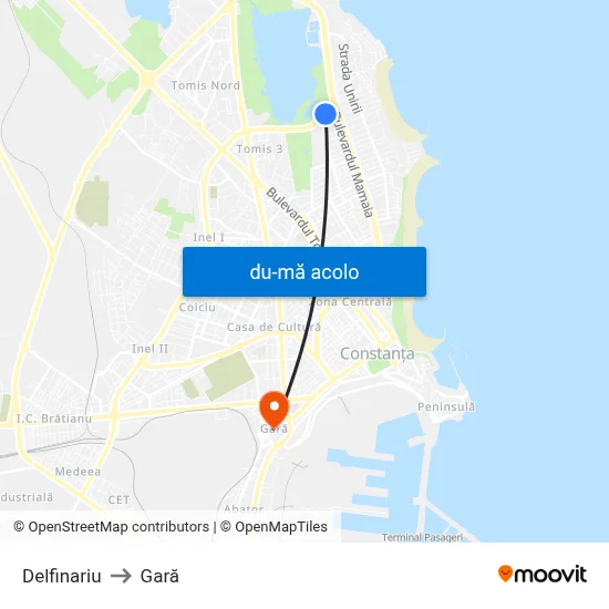 Harta de Delfinariu către Gară