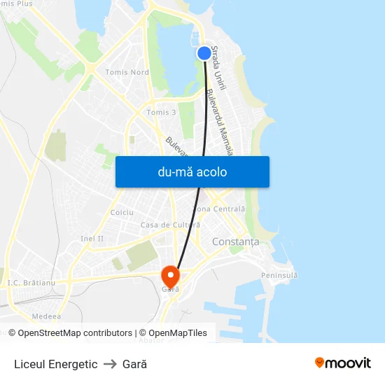 Harta de Liceul Energetic către Gară