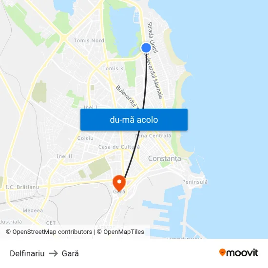 Harta de Delfinariu către Gară