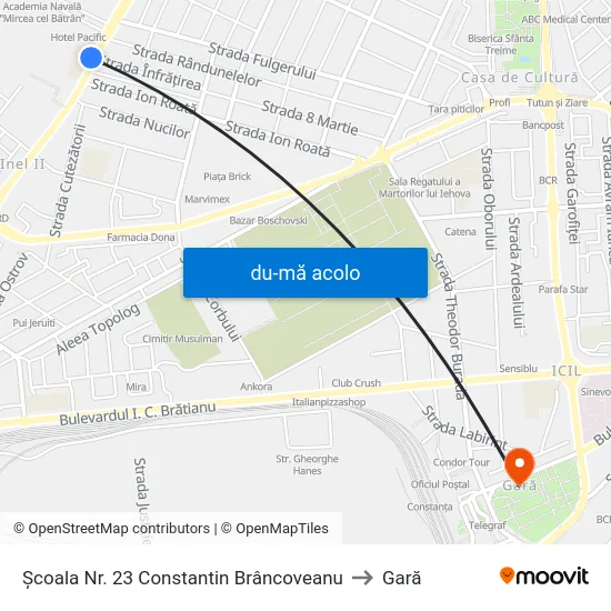 Harta de Școala Nr. 23 Constantin Brâncoveanu către Gară