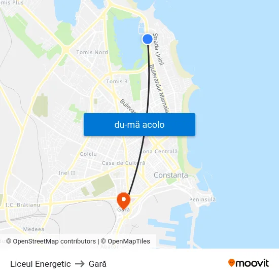 Harta de Liceul Energetic către Gară