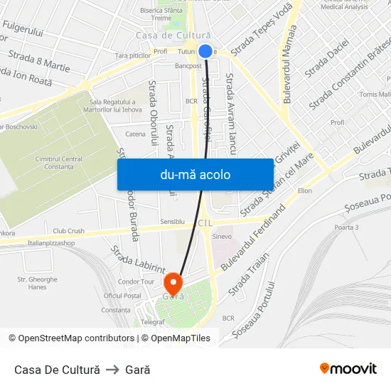 Harta de Casa De Cultură către Gară