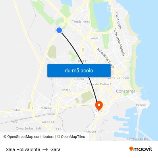 Harta de Sala Polivalentă către Gară