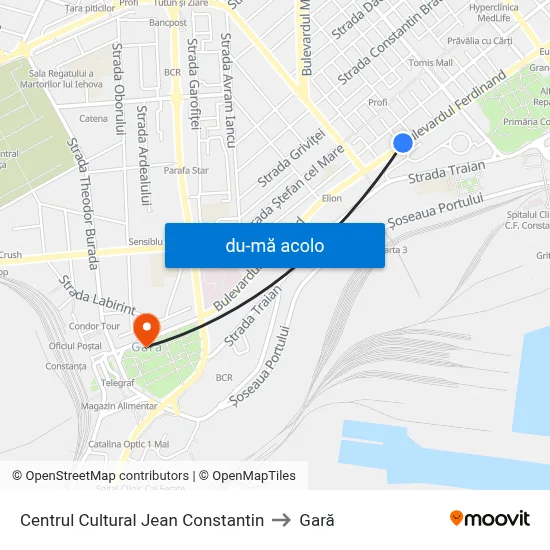 Harta de Centrul Cultural Jean Constantin către Gară