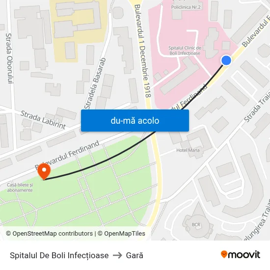 Harta de Spitalul De Boli Infecțioase către Gară