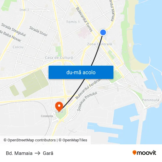 Harta de Bd. Mamaia către Gară