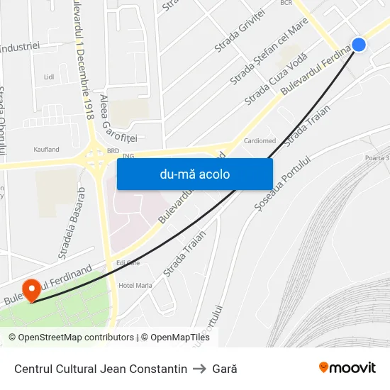 Harta de Centrul Cultural Jean Constantin către Gară