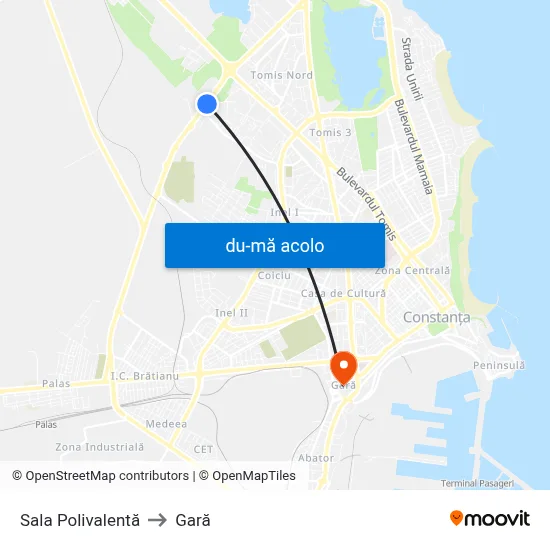 Harta de Sala Polivalentă către Gară