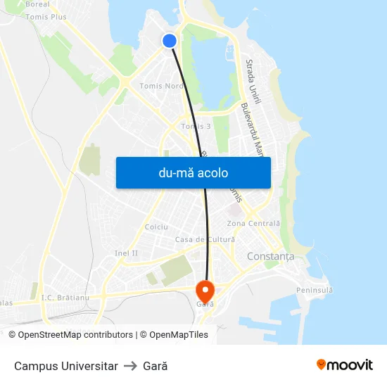 Harta de Campus Universitar către Gară