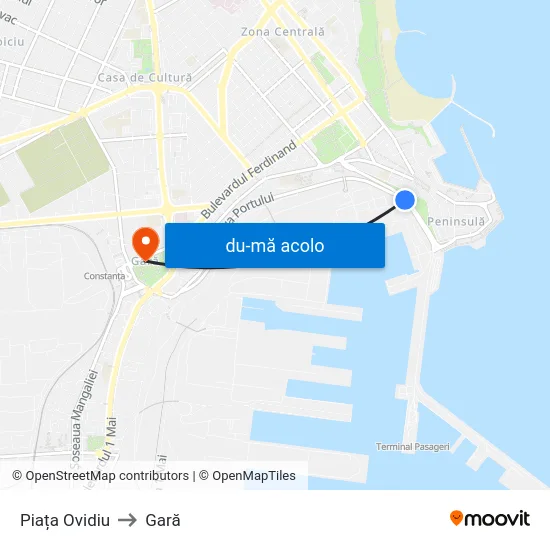 Harta de Piața Ovidiu către Gară