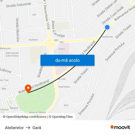 Harta de Atelierelor către Gară