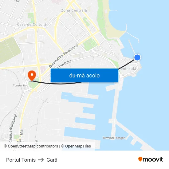 Harta de Portul Tomis către Gară