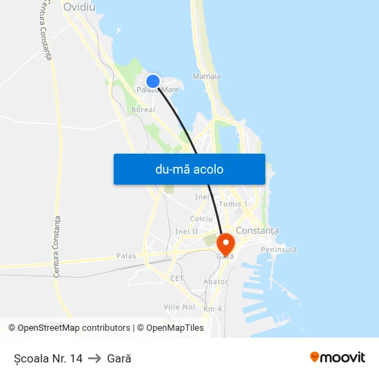 Harta de Școala Nr. 14 către Gară