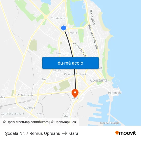 Harta de Școala Nr. 7 Remus Opreanu către Gară