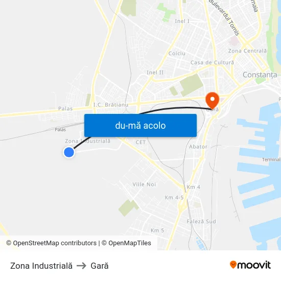 Harta de Zona Industrială către Gară