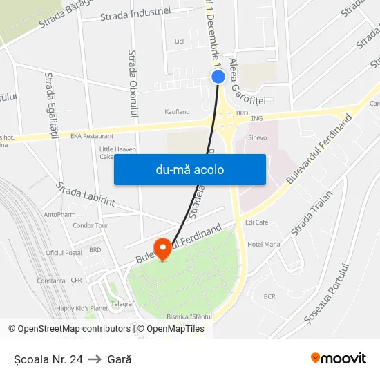 Harta de Școala Nr. 24 către Gară