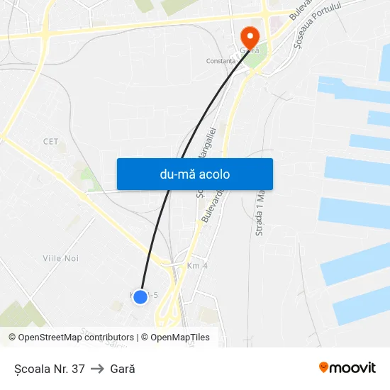 Harta de Școala Nr. 37 către Gară