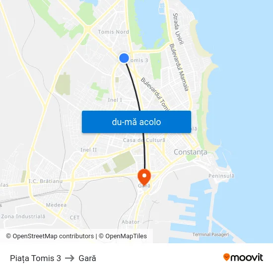 Harta de Piața Tomis 3 către Gară
