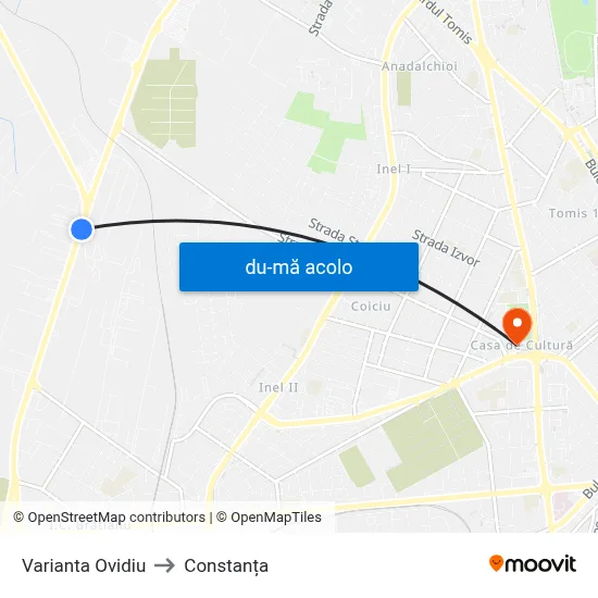 Harta de Varianta Ovidiu către Constanța