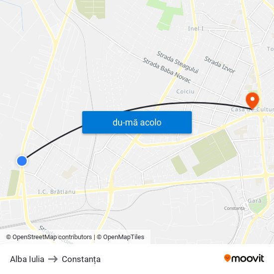 Harta de Alba Iulia către Constanța