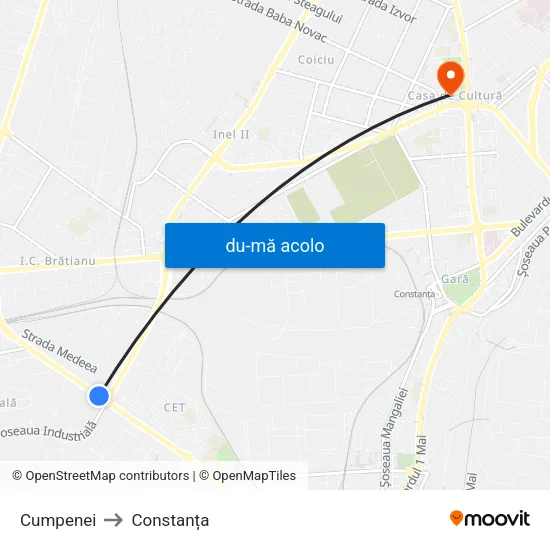 Harta de Cumpenei către Constanța