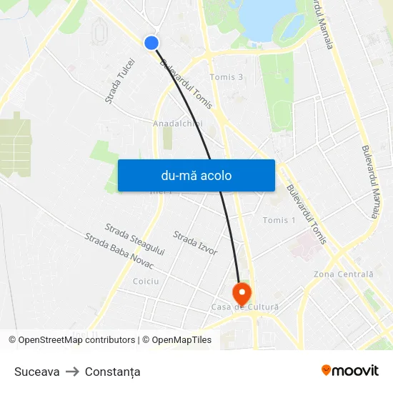 Harta de Suceava către Constanța