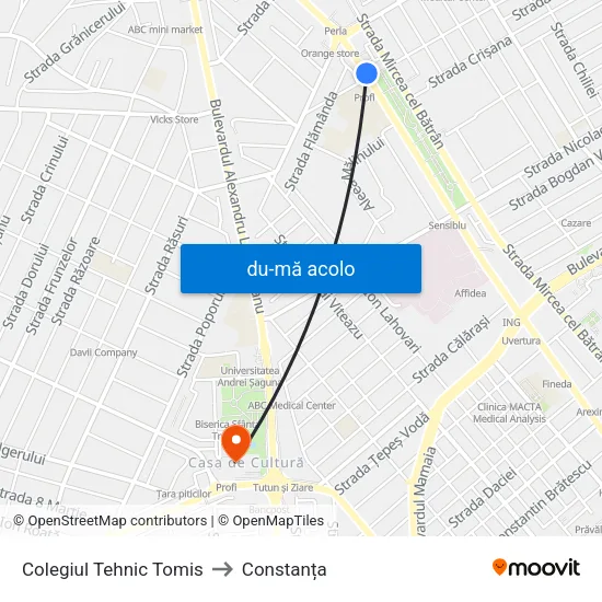 Harta de Colegiul Tehnic Tomis către Constanța