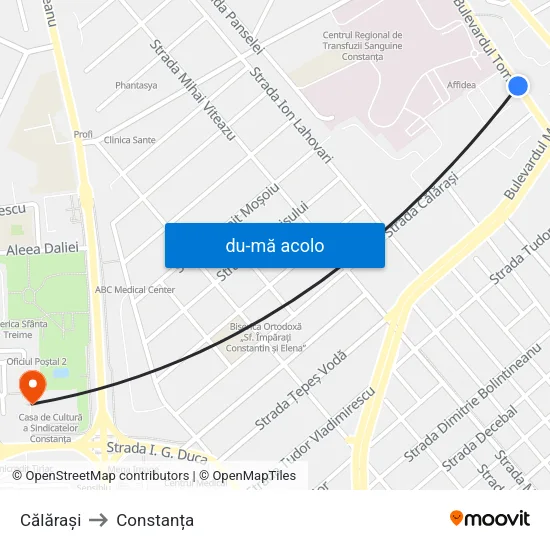 Harta de Călărași către Constanța