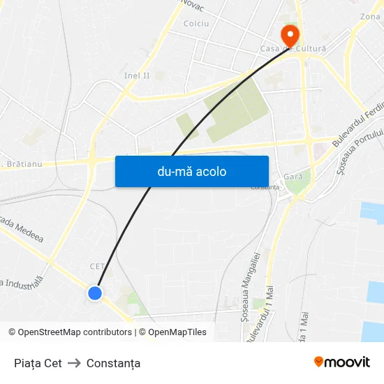 Harta de Piața Cet către Constanța