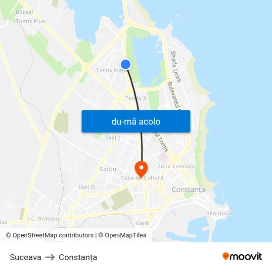 Harta de Suceava către Constanța