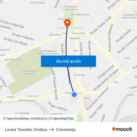 Harta de Liceul Teoretic Ovidius către Constanța