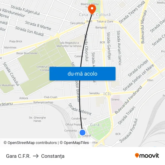 Harta de Gara C.F.R. către Constanța