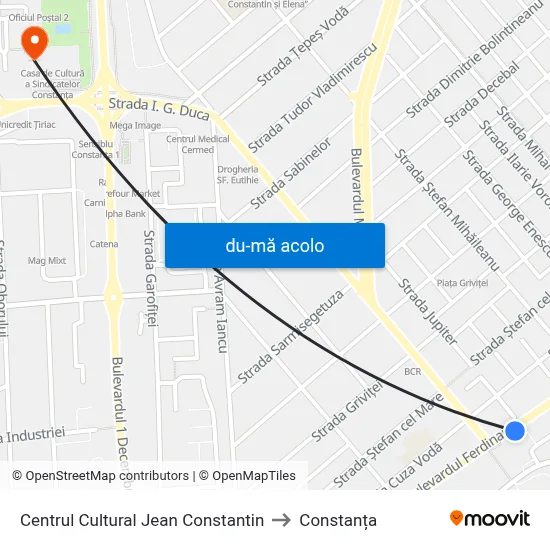 Harta de Centrul Cultural Jean Constantin către Constanța