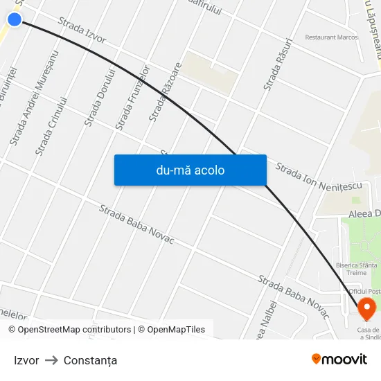 Harta de Izvor către Constanța