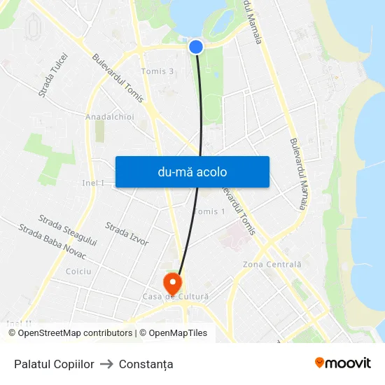 Harta de Palatul Copiilor către Constanța