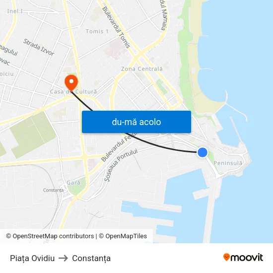 Harta de Piața Ovidiu către Constanța