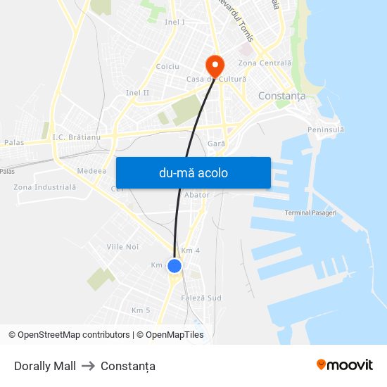 Harta de Dorally Mall către Constanța