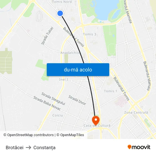 Harta de Brotăcei către Constanța