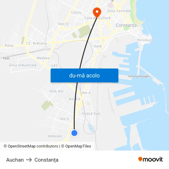 Harta de Auchan către Constanța