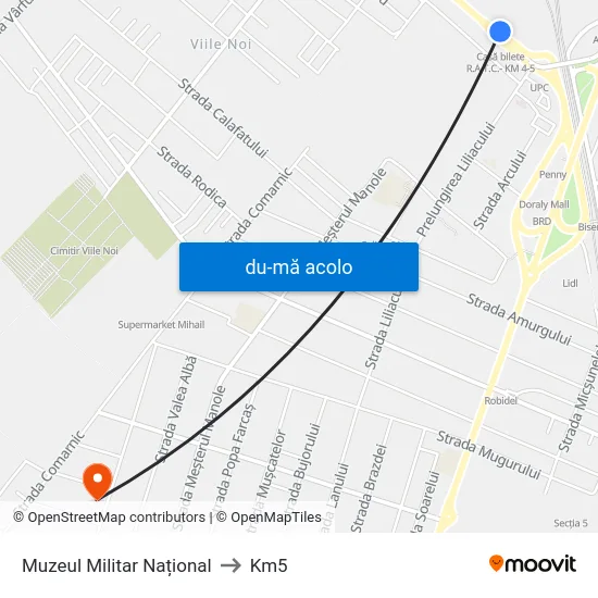 Harta de Muzeul Militar Național către Km5
