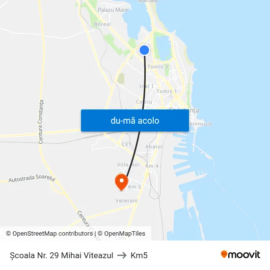 Harta de Școala Nr. 29 Mihai Viteazul către Km5