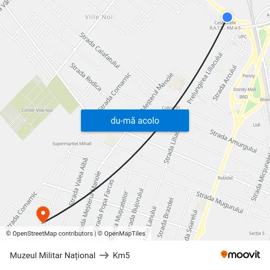 Harta de Muzeul Militar Național către Km5