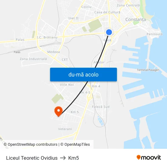 Harta de Liceul Teoretic Ovidius către Km5