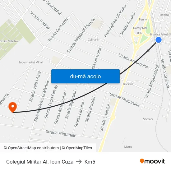 Harta de Colegiul Militar Al. Ioan Cuza către Km5