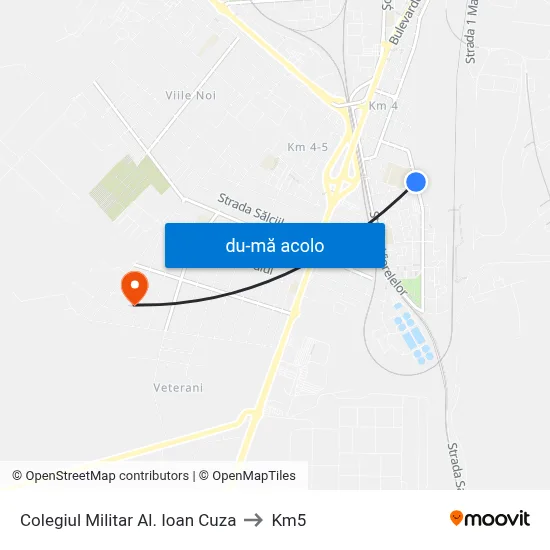 Harta de Colegiul Militar Al. Ioan Cuza către Km5
