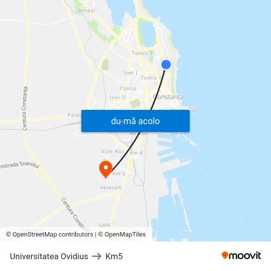 Harta de Universitatea Ovidius către Km5